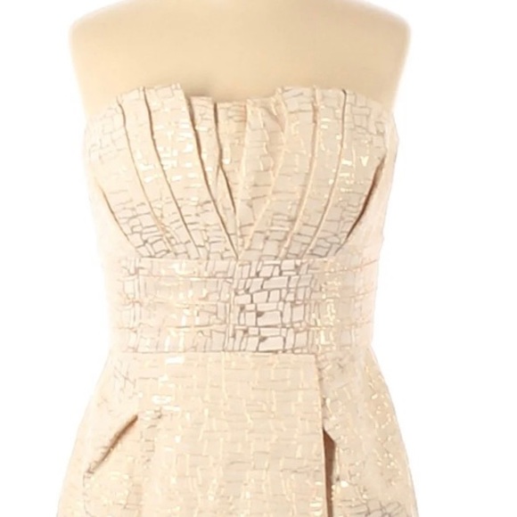 Max and Cleo Joyce Mini Dress Gold Metallic Cream/Champagne Strapless Dress SZ 6 - Picture 2 of 10